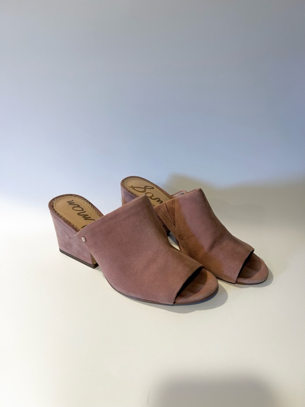 Sam Edelman Mauve Suede Open-Toe Mule Heels